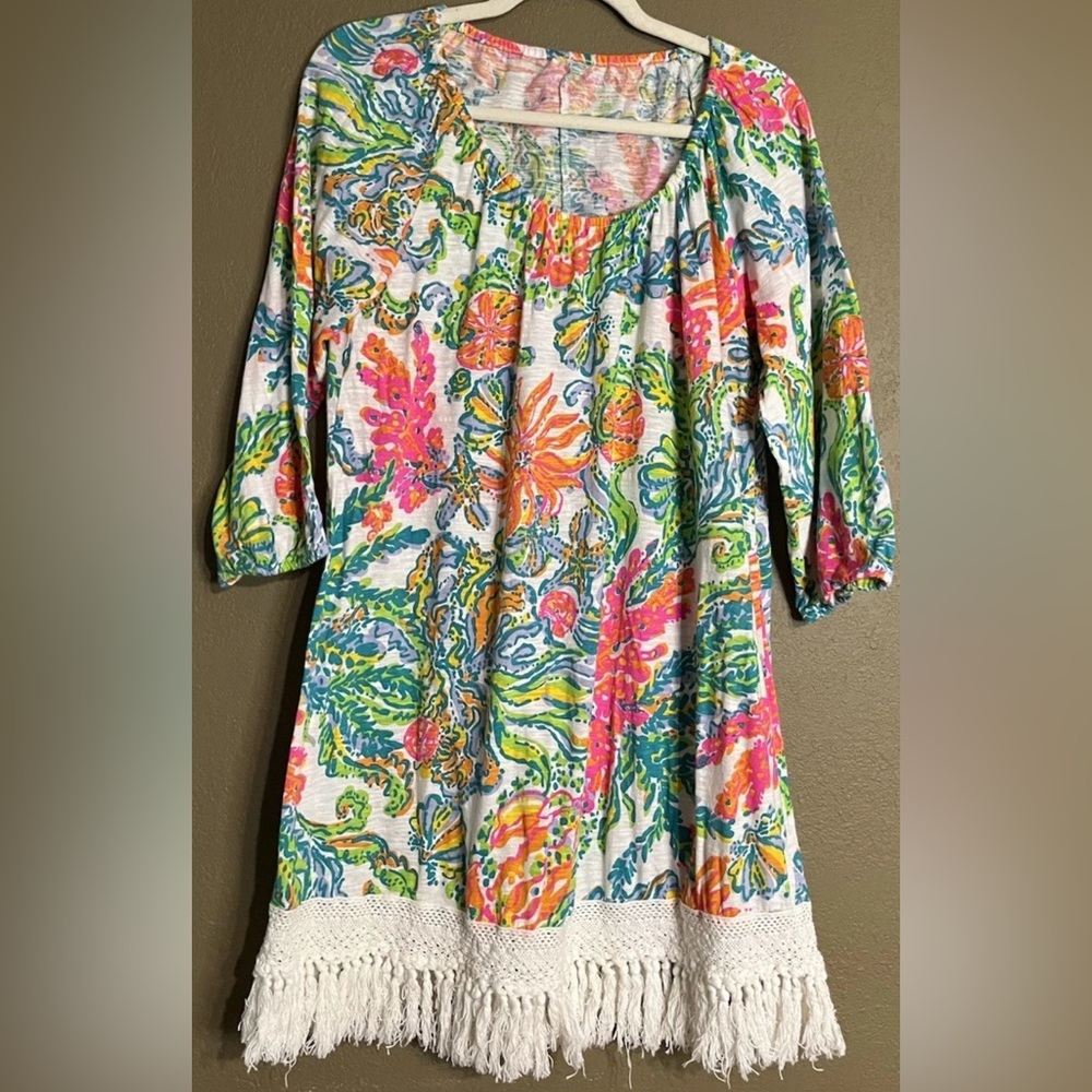 LILLY PULITZER Casa Marina Fringe Hem Alia Tunic White Beach Dress NWOT